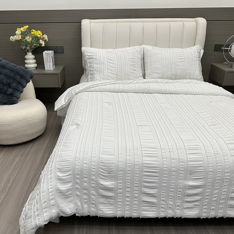 3pc Comforter Set That Combines Seersucker and  clipping and Carving Techniques