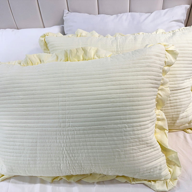 Three Piece Set of Water Washed Quilts with Ruffle Edge Design