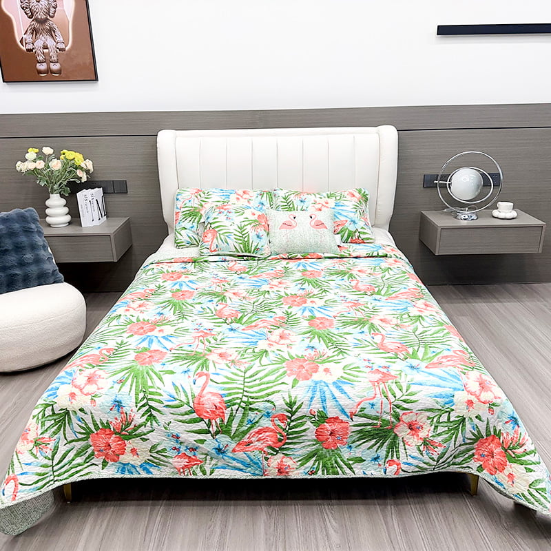 Turkey and Bird Pattern Water Washed Quilt Set-5PC